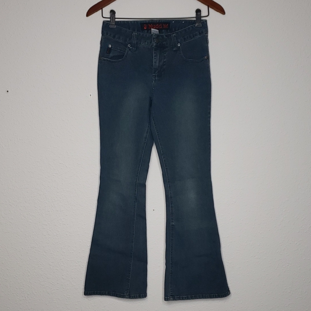 Vintage MUDD YO! Boot Cut Flare Stretch Jeans Size 1 Dark Wash Hippie Y2K Retro